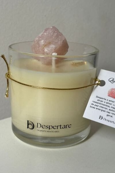 Vela Cristais Quartzo Rosa e Cereja e Avelã