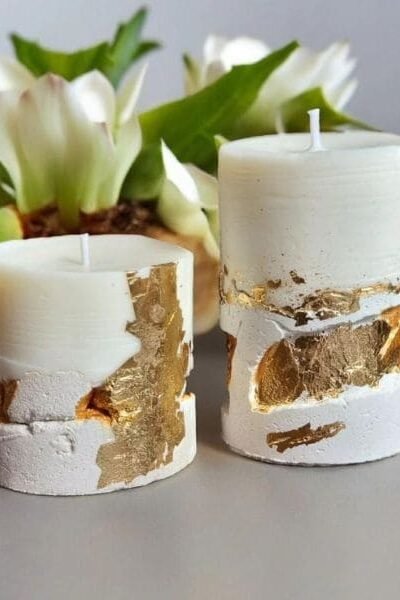 Duo Velas Concreto e Folha de Ouro